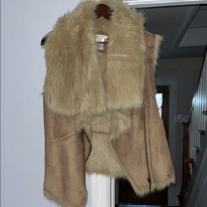 Boston Proper Tan Faux Fur Vest
